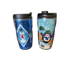Starbucks Vintage 2001 8oz Holiday Tumbler Snowman Penguin Reusable Travel Mugs